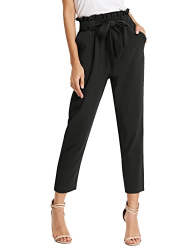 GRACE KARIN Pantalon Femme Elégant Taille Haute Segaretta Avec Noeud Noir Clair L Claf1011-1