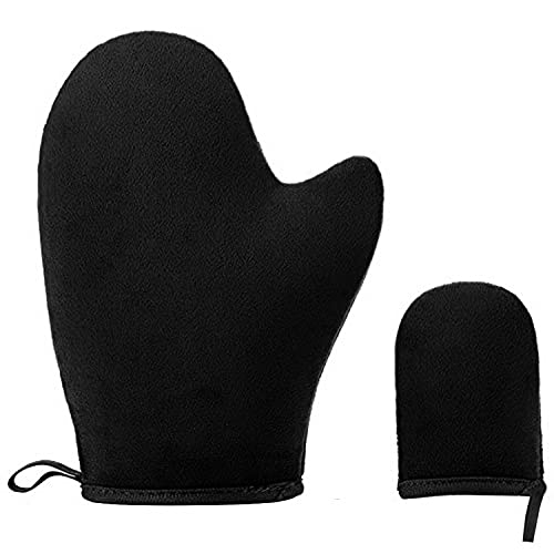 Lot de 2 gants autobronzants, applicateur de crème pour le dos pour le visage et le corps Gants autobronzants double face, applicateur de bronzage sans soleil pour homme et femme (noir)