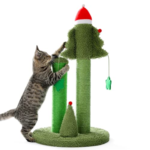 PAWZ Road Poteau à gratter Cactus pour chat, sapin de Noël, poteau à gratter en sisal pour chat avec boule (Hauteur : 77 cm) Vert