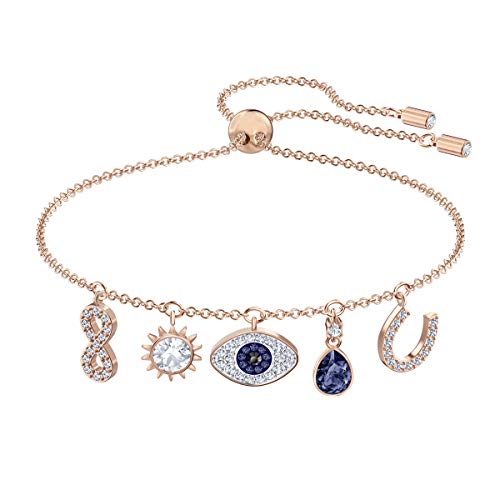 Bracelet Swarovski Swa Symbol pour femme, plaqué or rose, pendentif, pavé de cristaux, cristaux de saphir, collection Swarovski Swa Symbol
