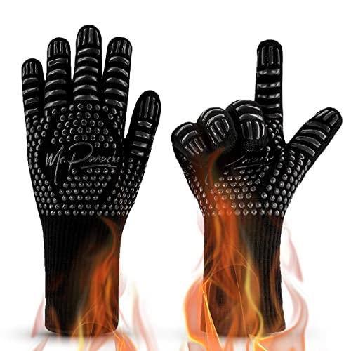 Mr. Panache Gants de grillade haute température ignifuges pour four de cuisine, barbecue, gants résistants à la chaleur pour griller, cuire au four, micro-ondes – 1 paire de gants de cheminée pour bois de chauffage