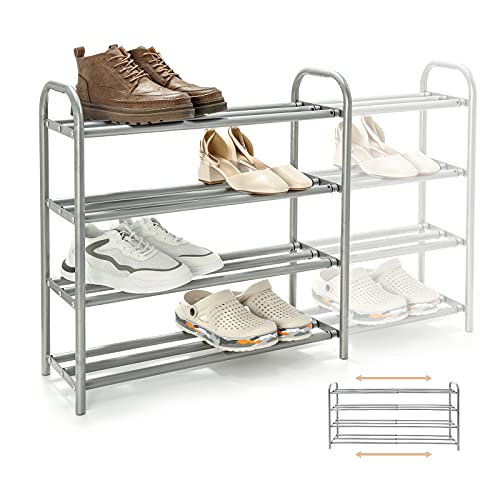 Gurkkst Étagère à chaussures à 4 niveaux Étagère à chaussures en métal stable extensible Une étagère robuste et durable peut contenir plus de 20 paires de chaussures (60-100) x 22,5 x 61,5 cm