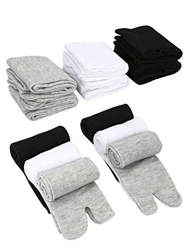 SATINIOR Lot de 6 paires de chaussettes unisexes Tabi Flip Flop Chaussettes Geta Chaussettes élastiques Tabi Unisexe (noir, blanc et gris)