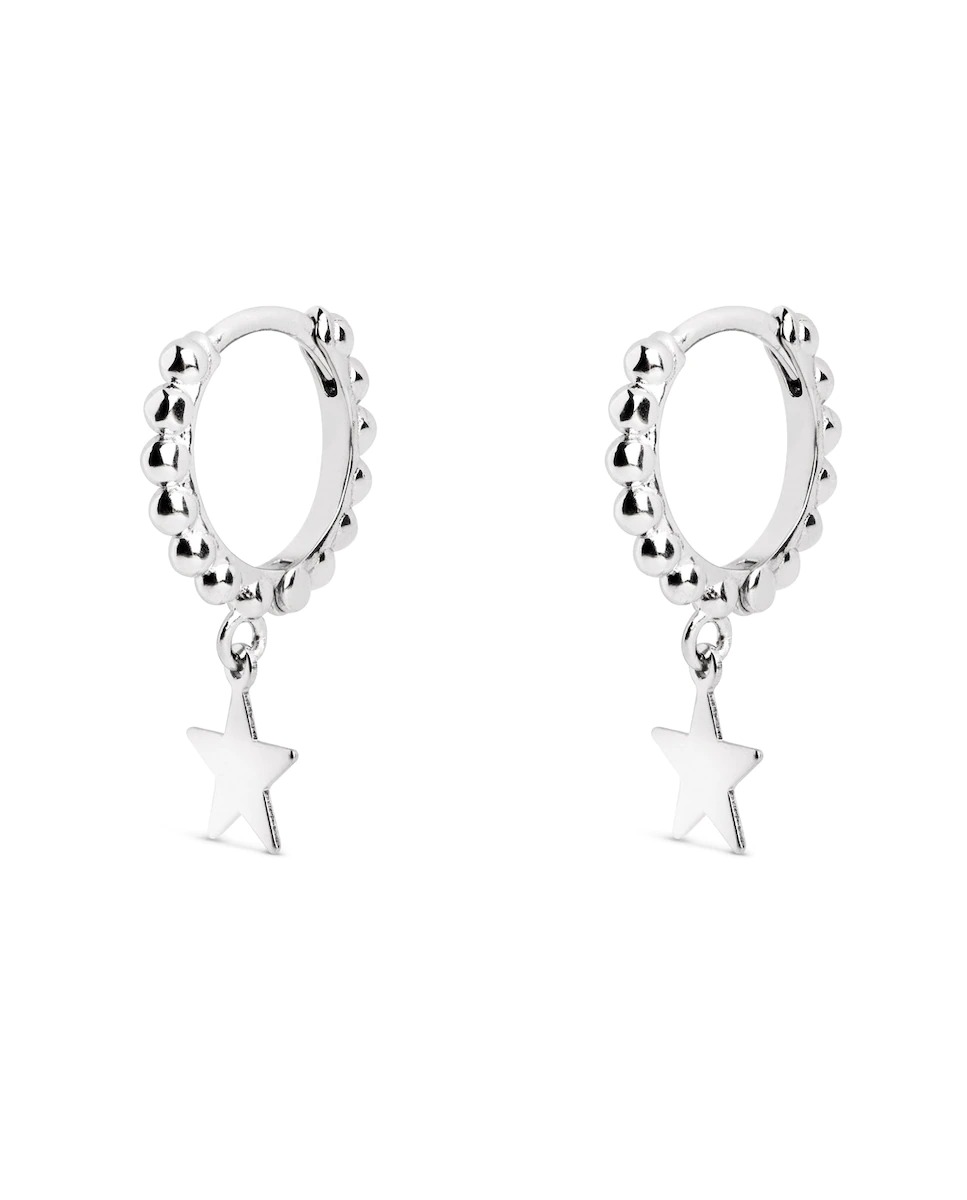 Boucles d'oreilles créoles étoile galet en argent sterling plaqué rhodium
