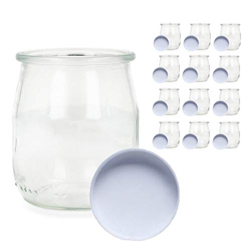 Yaourtière en verre avec couvercles 12 canettes 143 ml Yaourtière Pot à dessert pour Moulinex, Lidl, Severin, Braum et autres yaourtières (couvercle blanc)(143)