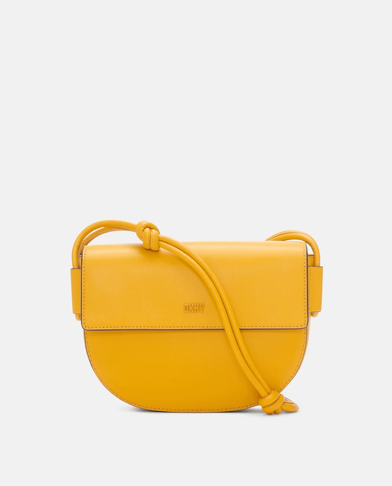 DKNY Petit sac à bandoulière en cuir de veau jaune et poignée en corde