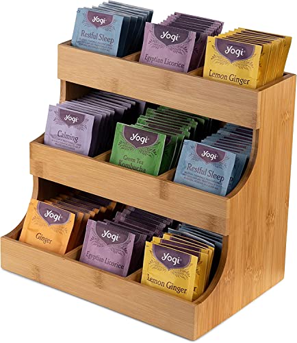 THEODORE Organisateur de sachets de thé en bambou sur pied pouvant contenir 180 sachets de thé, boîte à thé en bois pour la maison, le bureau ou le stockage de thé au café