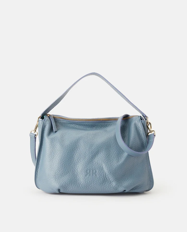 hobo en cuir marron en cuir bleu avec zip