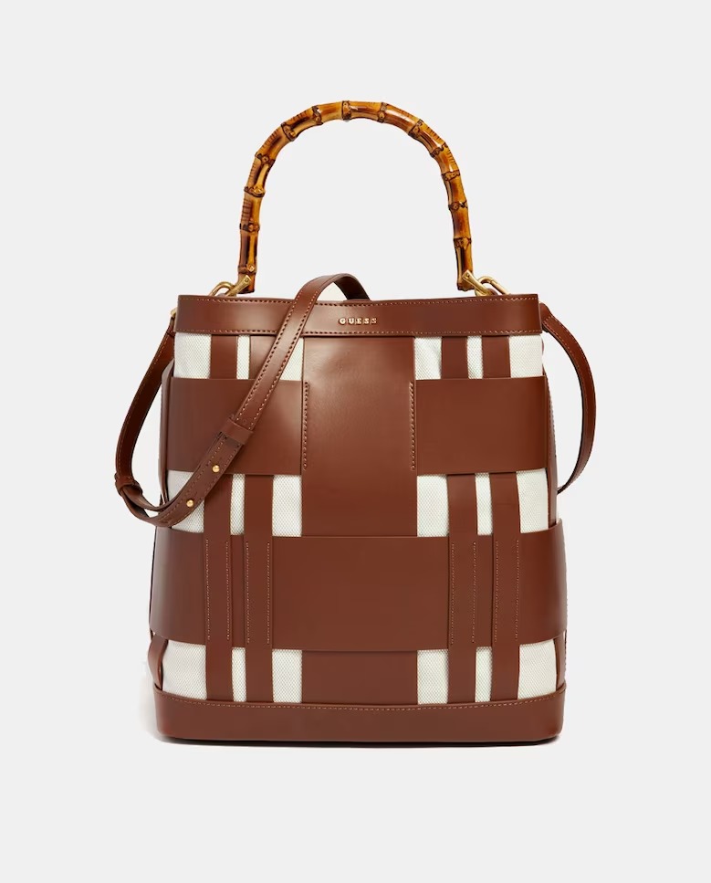 Guess Logo Sac fourre-tout Aida en cuir marron foncé