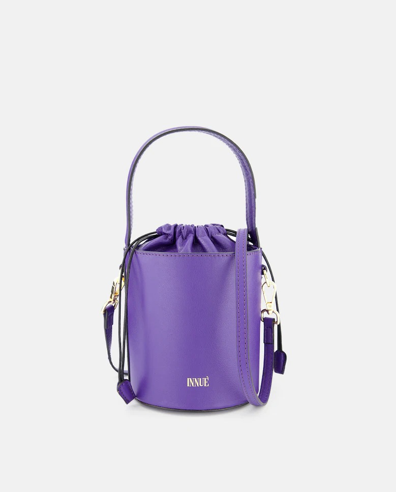 Innue Mini sac seau en cuir violet avec anse amovible