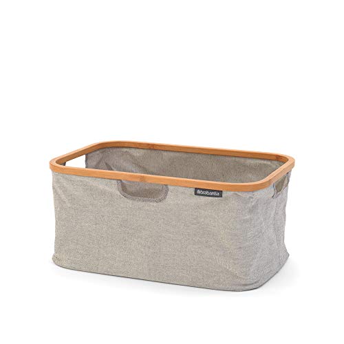 Brabantia - Panier à Linge Pliable - Bord en Bambou - Rangement Multi-usages - Se Plie à Plat - Revêtement Hydrofuge - Grande Capacité - Gris - 40L