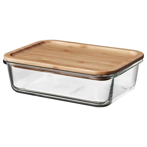Bocal avec couvercle, rectangulaire verre/bambou, 1,0 L