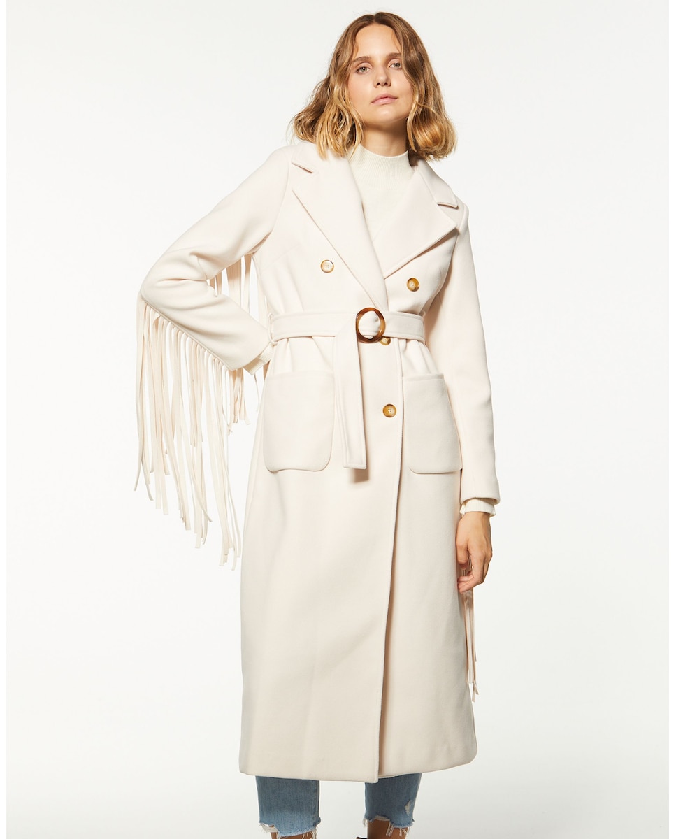 Corsage long pour femme avec franges et ceinture.