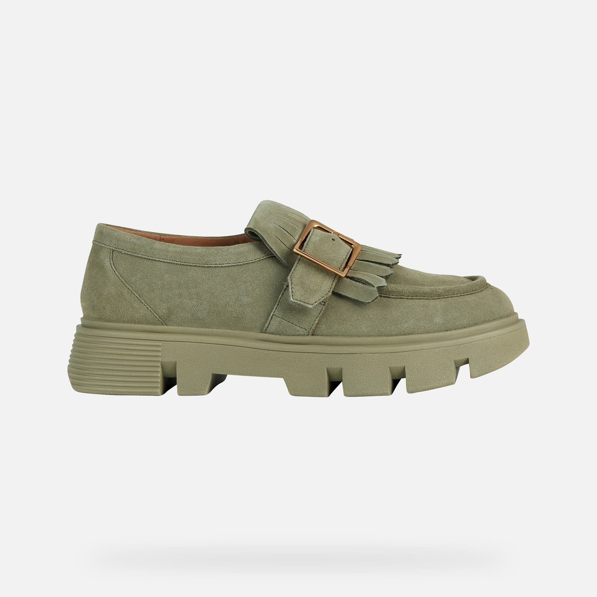 Mocassin pour femme à semelle épaisse au style décontracté et contemporain.
