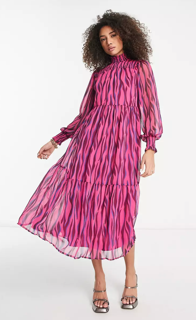 Robe longue YAS rose imprimé animal