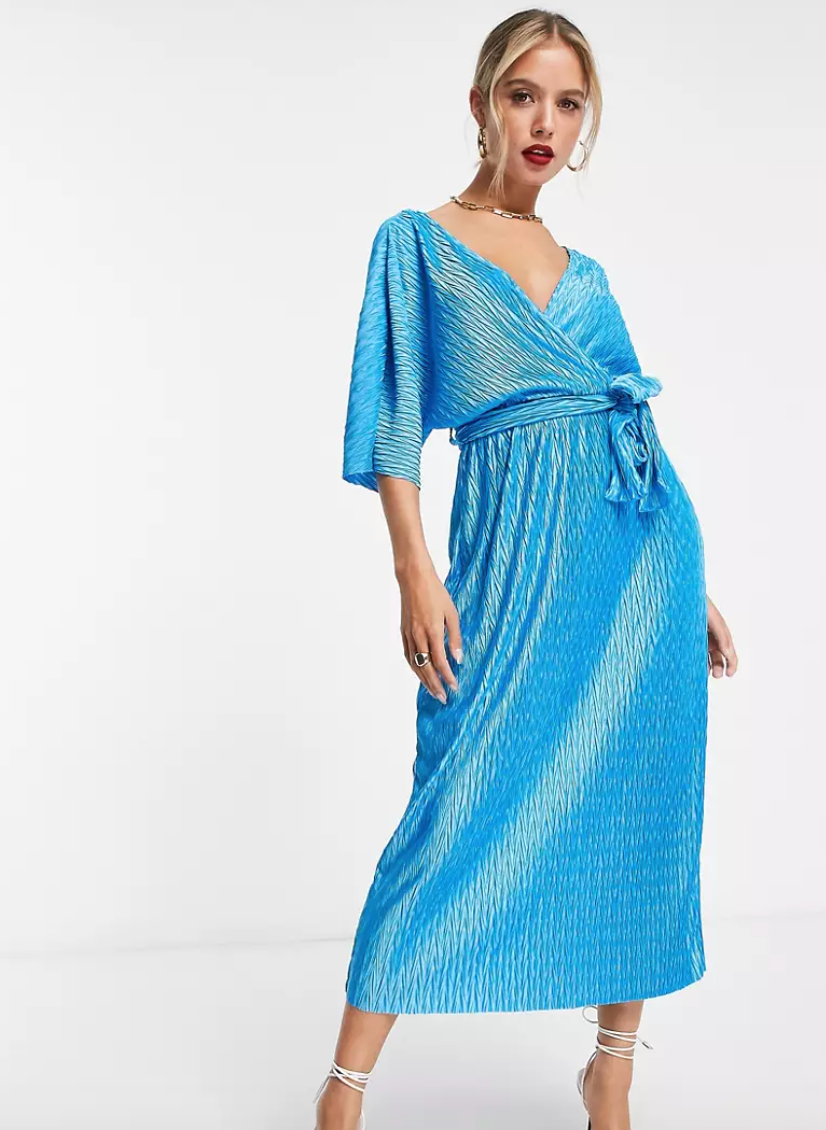 Robe mi-longue plissée bleue YAS
