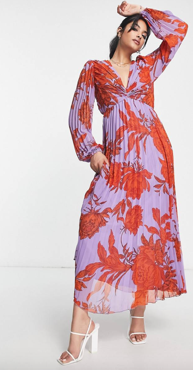 ASOS DESIGN - Robe mi-longue bustier plissée à imprimé fleuri
