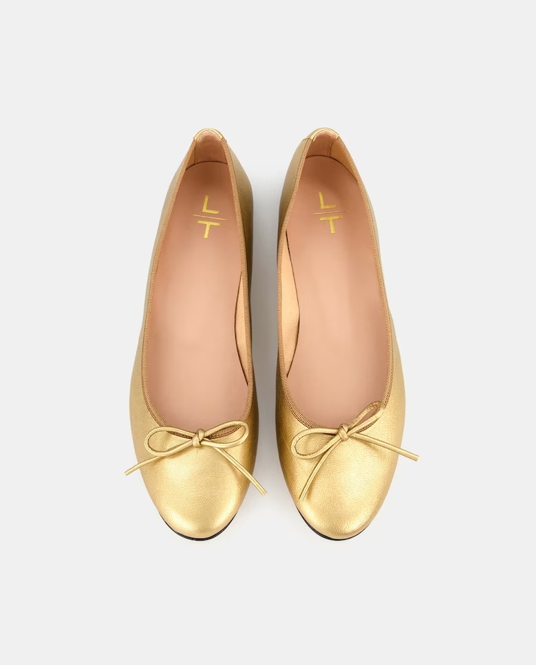 Ballerines femme dorées à nœud en cuir