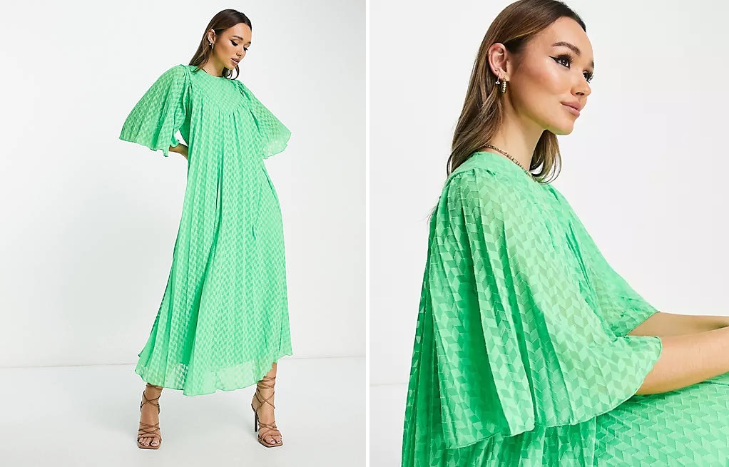 Robe plissée verte à manches fluides Asos Design