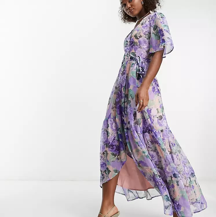 Hope&Ivy - Robe longue à imprimé floral et manches portefeuille