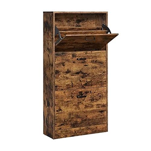 Meuble à chaussures VASAGLE avec 3 portes battantes, meuble à chaussures en bois à 3 niveaux pour entrées étroites, couloirs, salons, 60 x 24 x 120 cm (LxlxH), marron rustique LBC030X01