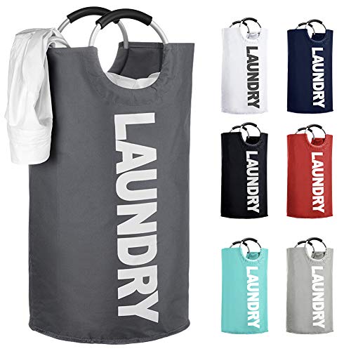 IHOMAGIC Panier à Linge Pliable avec Poignée en Alliage Sac à Linge Salle de Bain Boîte de Rangement pour Linge Oxford 600D PVC Robuste Portable Voyage Cuisine Chambre Hôtel 100L Gris Foncé