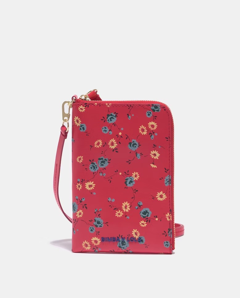 Bimba y Lola Étui de téléphone en cuir multifonctionnel à imprimé floral rouge