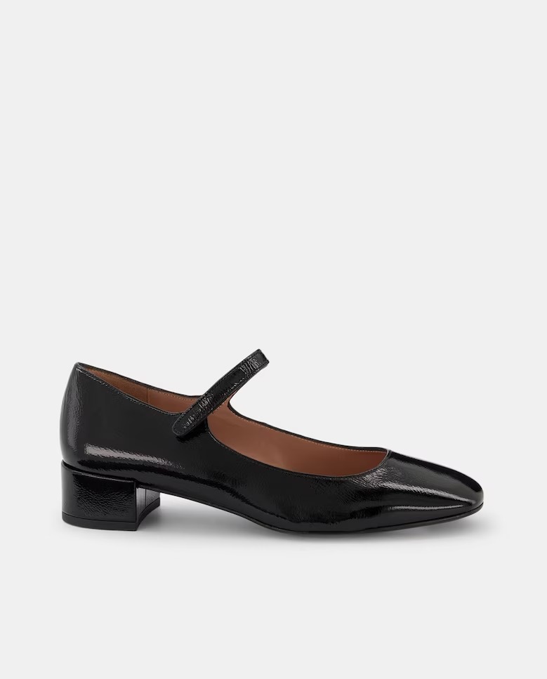 Mary Janes noires vernies pour femmes à bout rond et fermeture élastique