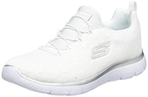 Skechers Summits Leopard Spot, Chaussures Femme, Blanc/Argent, 35 EU