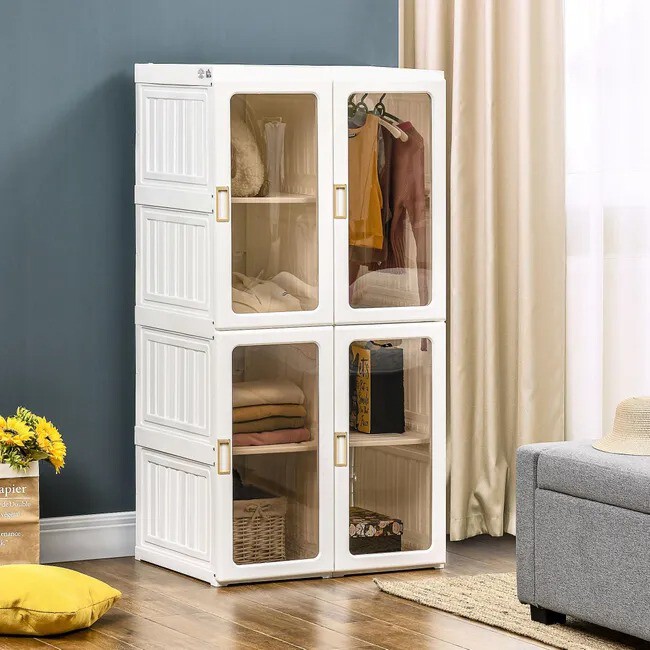 Armoire pliante à 4 portes HOMCOM 69x50x136 cm blanc