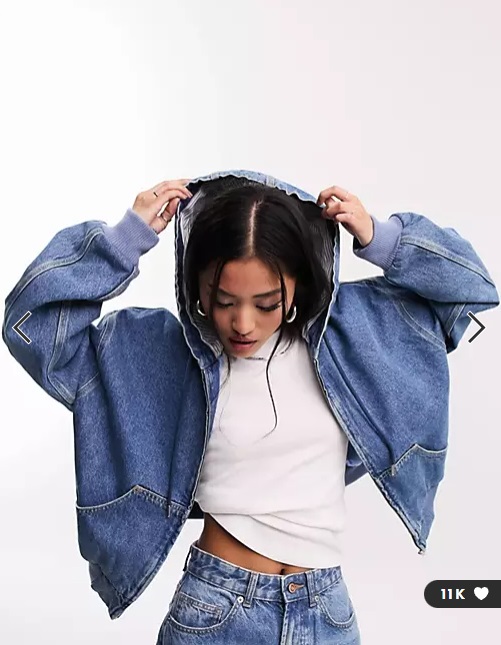 ASOS DESIGN - Bomber en jean à capuche - Bleu