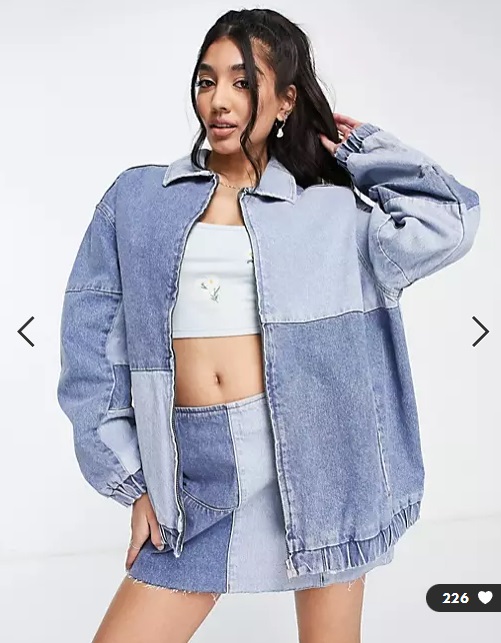 ASOS DESIGN - Bomber en jean bleu à empiècements