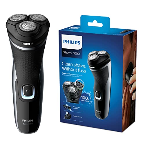 Philips Serie 1000 S1332/41 - Rasoir électrique pour homme avec lames Powercut, Tondeuse barbe et favoris déployable, Rasage 45 minutes, Cordon ou sans fil, Noir