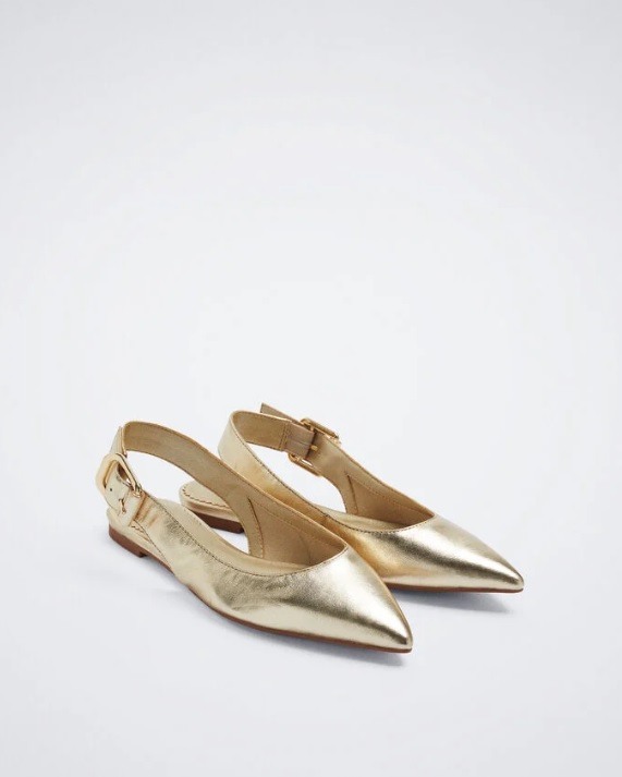 Ballerines de couleur unie dorées pour femmes