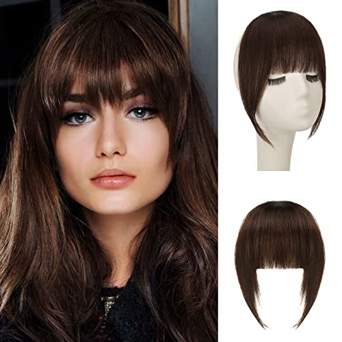 Sofeiyan Bangs Postiche Cheveux Humains Clip 100% Cheveux Humains Bangs French Remy Hair Fringe Neat Piece Clip in Human Hair Postiches pour Femmes Marron