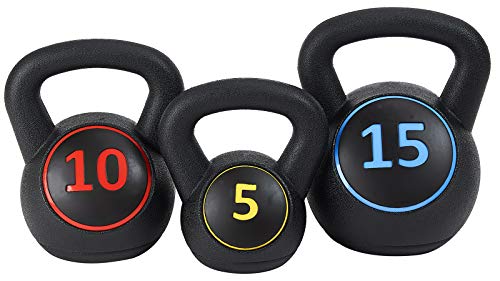 spore!Ensemble de poids Kettlebell à prise large pour le fitness, y compris 5 lb, 10 lb, 15 lb, multicolore